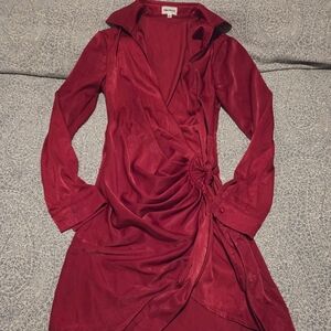 superdown Crimson Wrap Dress with Ruched Knot